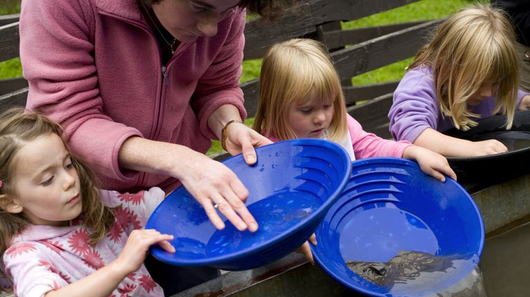 Family panning for gold at Dolaucothi